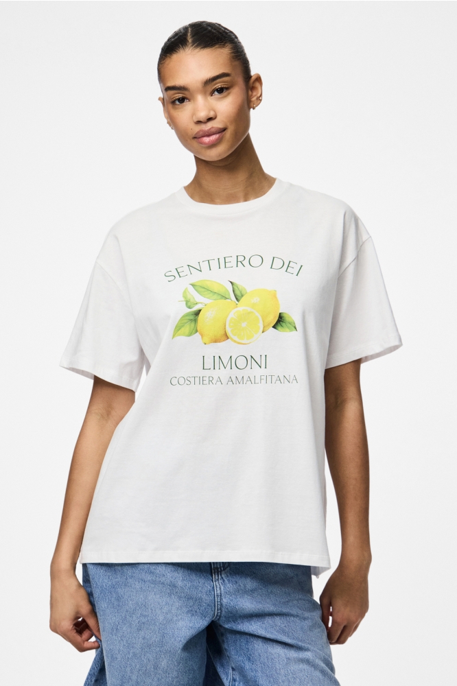 PCTHEA SS PRINTED T-SHIRT BC 17157114 BRIGHT WHITE/LIMONI